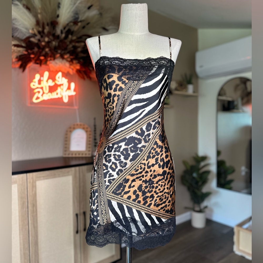 Princess Polly Animal Print Lace Satin Mini Dress size 2US